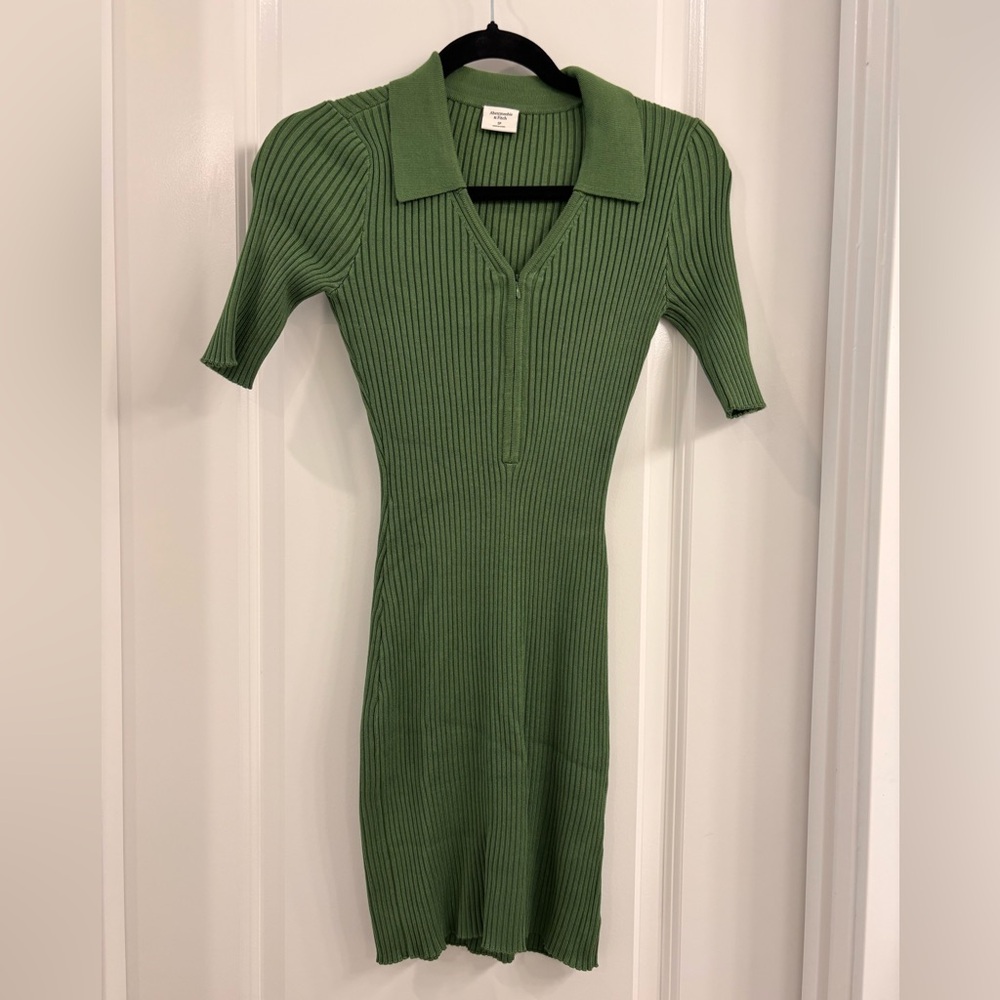 Green Ribbed Knit Mini Dress